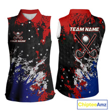 Load image into Gallery viewer, Red, White and Blue Women Sleeveless polo shirt Custom Patriotic Gift For Golfers, Ladies golf outfit NQS10590