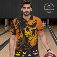 Load image into Gallery viewer, Custom Skull Bowling Jerseys For Men Bowling Team Polo, Quarter Zip Shirts Halloween Outfits NQS10618