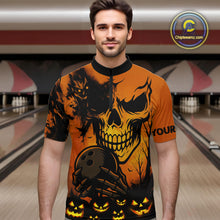 Load image into Gallery viewer, Custom Skull Bowling Jerseys For Men Bowling Team Polo, Quarter Zip Shirts Halloween Outfits NQS10618