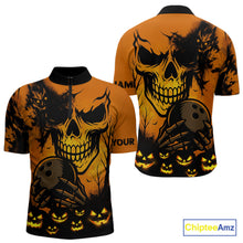 Load image into Gallery viewer, Custom Skull Bowling Jerseys For Men Bowling Team Polo, Quarter Zip Shirts Halloween Outfits NQS10618