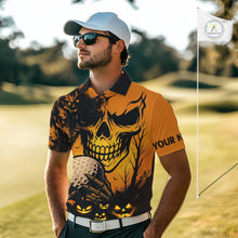 Load image into Gallery viewer, Custom Skull Golf Polo Shirts For Men Halloween Golf Outfits, personalized golf gifts NQS10619