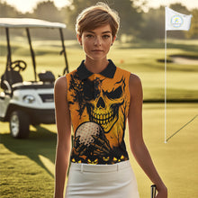 Load image into Gallery viewer, Skull Women&#39;s Sleeveless Polo Shirt Halloween Golf Outfits, Halloween golf gifts NQS10619