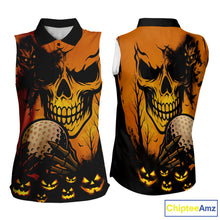 Load image into Gallery viewer, Skull Women&#39;s Sleeveless Polo Shirt Halloween Golf Outfits, Halloween golf gifts NQS10619