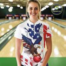 Load image into Gallery viewer, Red, White and Blue American Flag Eagle Bowling Shirts For Women Custom Patriotic Bowling Team Jersey NQS10639