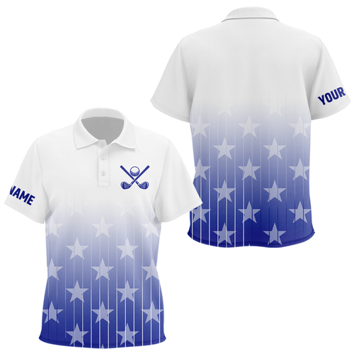 Personalized blue stars pattern white golf polos shirts for Kid custom gifts for the golfer NQS9965