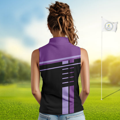Personalized Black and Purple Women sleeveless polo shirt, Golf Shirts For Team ladies golfers NQS10160