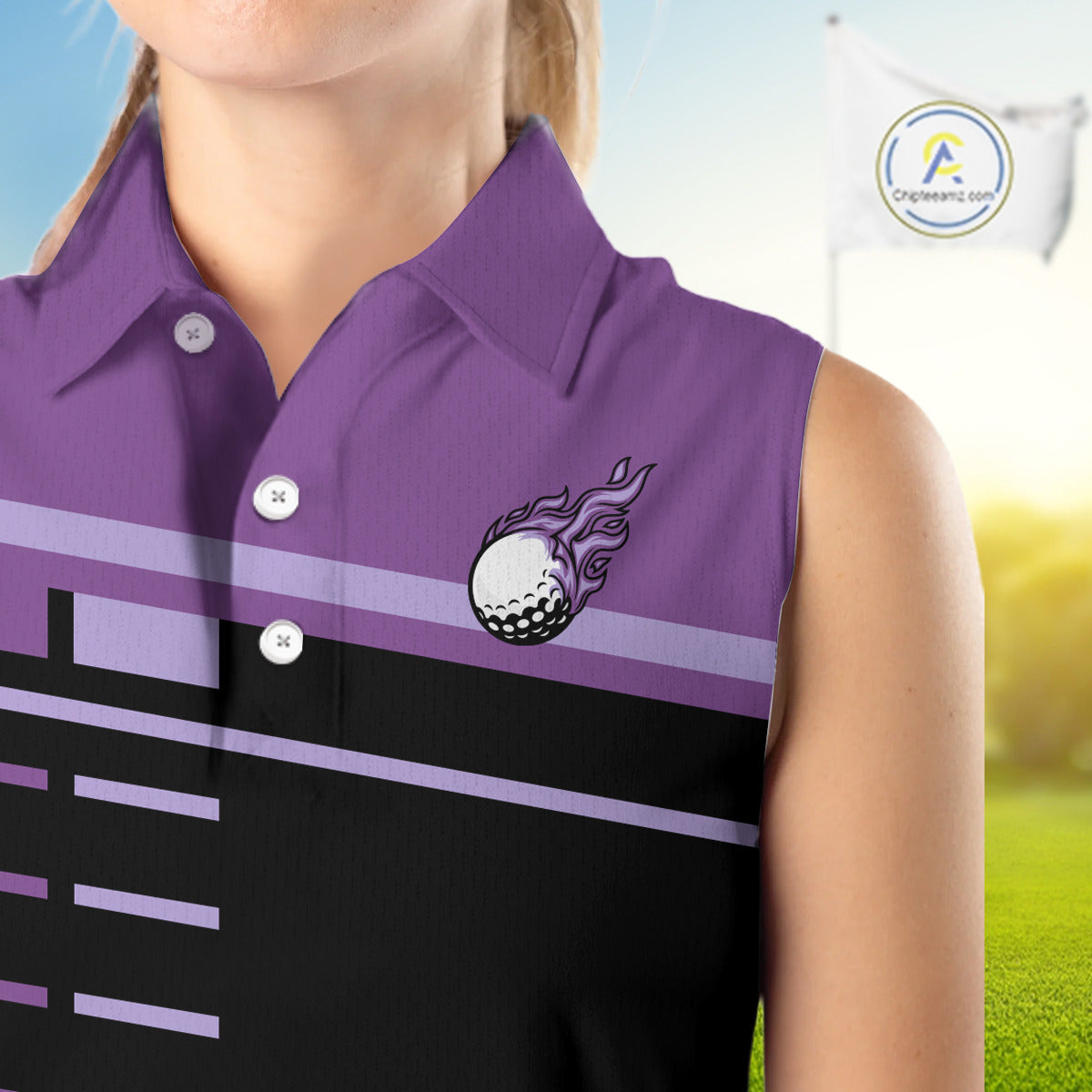 Personalized Black and Purple Women sleeveless polo shirt, Golf Shirts For Team ladies golfers NQS10160