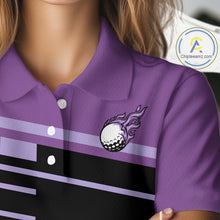 Load image into Gallery viewer, Personalized Black and Purple Women golf polo shirts, Custom Golf Shirts For Team ladies golfers NQS10160