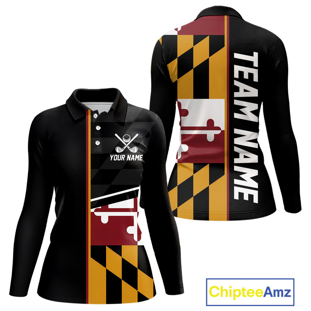 Maryland Flag black Women golf polo shirt Custom Patriotic Ladies Golf attire For team, golfing gifts NQS10188