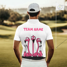Load image into Gallery viewer, Funny pink flamingo friends white Men golf polo shirts Custom flamingo golf outfits for men NQS10201
