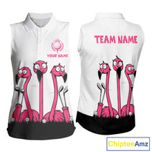 Load image into Gallery viewer, Funny pink flamingo friends white Women sleeveless polo shirt Custom flamingo ladies golf outfits NQS10201