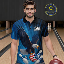 Load image into Gallery viewer, Blue Light Eagle American Flag Men's Bowling Polo, 1/4 Zip Shirt Custom Patriotic Team Bowling jersey NQS10350