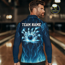 Load image into Gallery viewer, Blue flame lightning thunder Bowling polo, quarter zip shirts for men custom Bowling team jerseys NQS10387