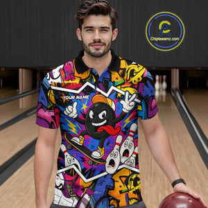 Colorful graffiti pattern Funny Bowling polo, quarter zip shirts for men custom Bowling team jerseys NQS10389