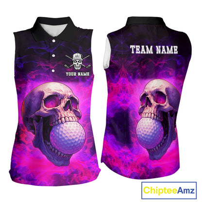 Custom Pink Flame Golf skull Halloween Mens golf polo shirt, Personalized Team Skull golf outfit NQS10400