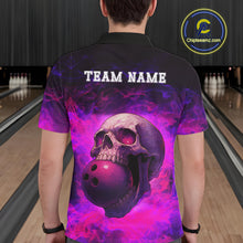 Load image into Gallery viewer, Custom Pink Flame Skull Halloween Bowling Shirts For Men, Personalized Team Bowling Jersey outfit NQS10401