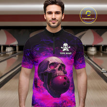 Load image into Gallery viewer, Custom Pink Flame Skull Halloween Bowling Shirts For Men, Personalized Team Bowling Jersey outfit NQS10401