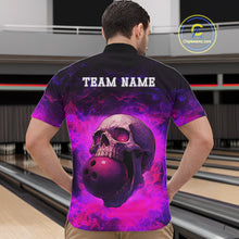 Load image into Gallery viewer, Custom Pink Flame Skull Halloween Bowling Shirts For Men, Personalized Team Bowling Jersey outfit NQS10401