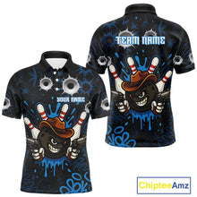 Load image into Gallery viewer, Funny Black and Blue Bowling Cowboy gun Men bowling polo, 1/4 zip shirts Custom bowling team jersey NQS10617