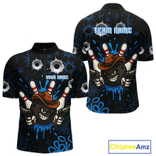Load image into Gallery viewer, Funny Black and Blue Bowling Cowboy gun Men bowling polo, 1/4 zip shirts Custom bowling team jersey NQS10617