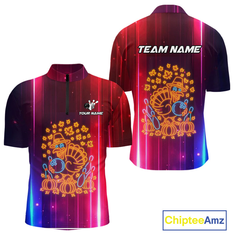 Colorful Neon Autumn Turkey Bowling Shirts for Men Custom Thanksgiving Bowling Team Jerseys NQS10417