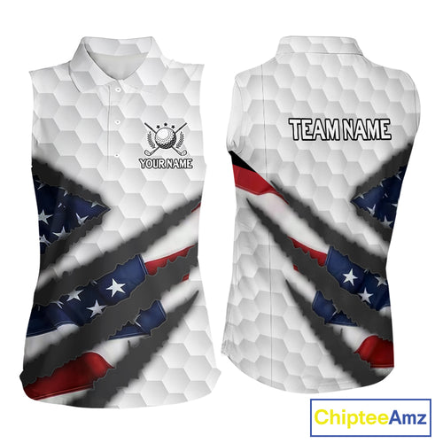 Personalized American Flag Golf Sleeveless polo shirt For Women Custom Patriotic Golf Gifts NQS10428