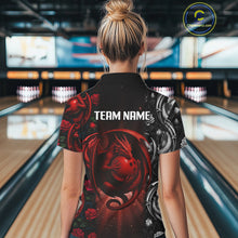 Load image into Gallery viewer, Red Dragon Roses Pattern Custom Bowling Polo, 1/4 Zip shirts For Women, Dragon Bowling League Shirt NQS10626