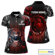 Load image into Gallery viewer, Red Dragon Roses Pattern Custom Bowling Polo, 1/4 Zip shirts For Women, Dragon Bowling League Shirt NQS10626