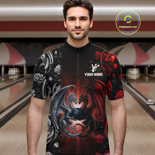 Load image into Gallery viewer, Red Dragon Roses Pattern Custom Bowling Polo, Quarter Zip shirts For Men, Dragon Bowling League Shirt NQS10626