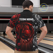 Load image into Gallery viewer, Red Dragon Roses Pattern Custom Bowling Polo, Quarter Zip shirts For Men, Dragon Bowling League Shirt NQS10626