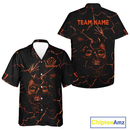 Black And Orange Skull Dragon Bowling Hawaiian Shirt Custom Bowling Team League Hawaiian Shirt NQS10629
