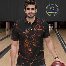 Load image into Gallery viewer, Black And Orange Skull Dragon Bowling Polo, 1/4 Zip Shirt For Men Custom Bowling Team League Jersey NQS10629