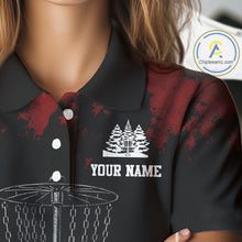 Load image into Gallery viewer, Black and Red Disc golf basket chain Women disc golf polo shirt custom disc golf outfit for team NQS10438