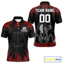 Load image into Gallery viewer, Black and Red Disc golf basket chain Men disc golf polo shirt custom number disc golf outfit for team NQS10438
