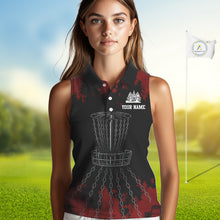 Load image into Gallery viewer, Black and Red Disc golf basket chain Women sleeveless polo shirt custom disc golf outfit for team NQS10438