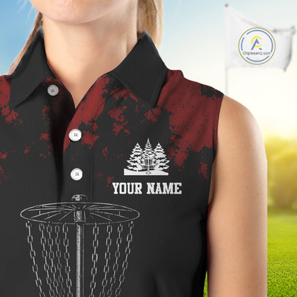 Black and Red Disc golf basket chain Women sleeveless polo shirt custom disc golf outfit for team NQS10438