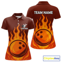 Load image into Gallery viewer, Orange Flame Bowling Polo, Quarter Zip Shirts for Women Custom Bowling Team League Jersey NQS10445