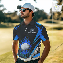 Load image into Gallery viewer, Black and Blue Flame Golf Ball Mens golf polo shirts custom golf attire for men, best golf gifts NQS10448