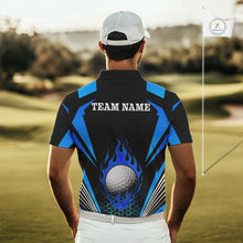 Load image into Gallery viewer, Black and Blue Flame Golf Ball Mens golf polo shirts custom golf attire for men, best golf gifts NQS10448