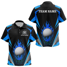Load image into Gallery viewer, Black and Blue Flame Golf Ball Kid golf polo shirts custom golf attire for Kid, best golf gifts NQS10448