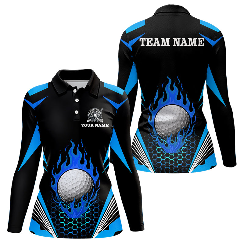 Black and Blue Flame Golf Ball Women golf polo shirts custom golf attire for ladies, best golf gifts NQS10448