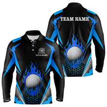 Load image into Gallery viewer, Black and Blue Flame Golf Ball Mens golf polo shirts custom golf attire for men, best golf gifts NQS10448