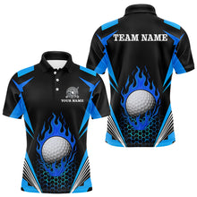 Load image into Gallery viewer, Black and Blue Flame Golf Ball Mens golf polo shirts custom golf attire for men, best golf gifts NQS10448