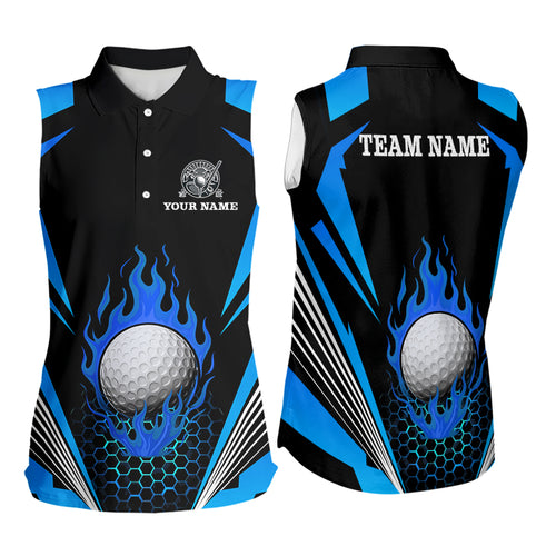 Black and Blue Flame Golf Ball Women sleeveless polo shirt custom golf attire for ladies NQS10448