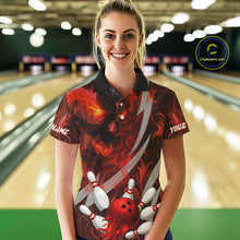 Load image into Gallery viewer, Red Flame Skull Bowling Polo, Quarter Zip shirts For Women Custom Halloween Team Bowling Outfit NQS10636