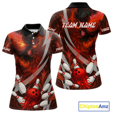 Load image into Gallery viewer, Red Flame Skull Bowling Polo, Quarter Zip shirts For Women Custom Halloween Team Bowling Outfit NQS10636