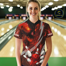Load image into Gallery viewer, Red Flame Skull Bowling Polo, Quarter Zip shirts For Women Custom Halloween Team Bowling Outfit NQS10636