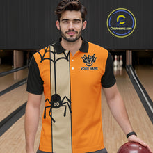 Load image into Gallery viewer, Orange and Black Halloween Retro Bowling Polo, 1/4 Zip Shirts For Men Custom Bowling Team Shirt NQS10464