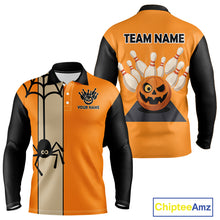 Load image into Gallery viewer, Orange and Black Halloween Retro Bowling Polo, 1/4 Zip Shirts For Men Custom Bowling Team Shirt NQS10464