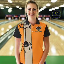 Load image into Gallery viewer, Orange and Black Halloween Retro Bowling Polo, 1/4 Zip Shirts For Women Custom Bowling Team Shirt NQS10464